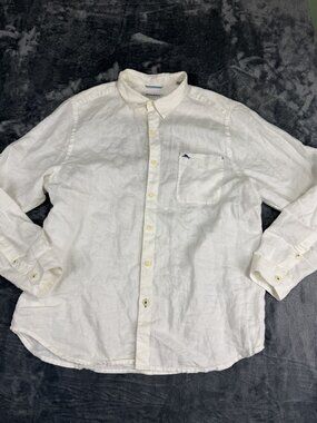 Tommy Bahama White Linen Long Sleeve Button-Down Shirt Tampa Graphic XL